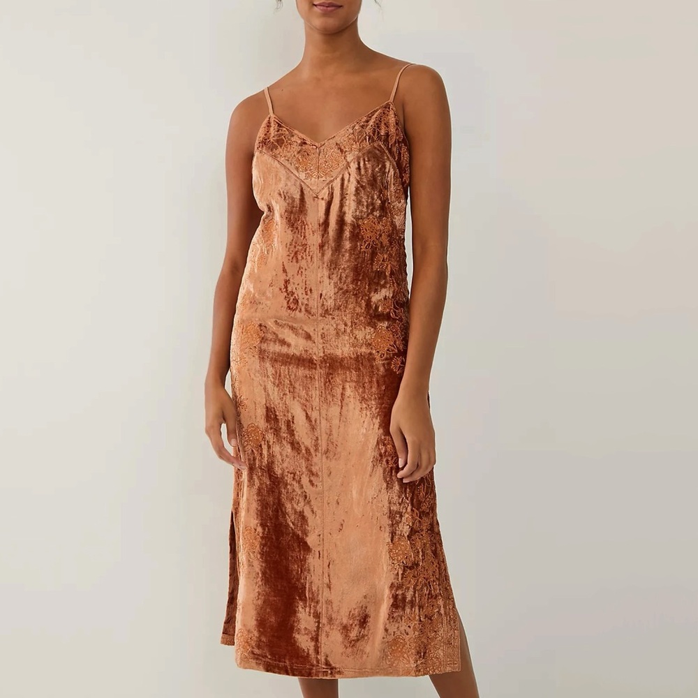 Anthropologie Lucie Velvet Embroidered Dress